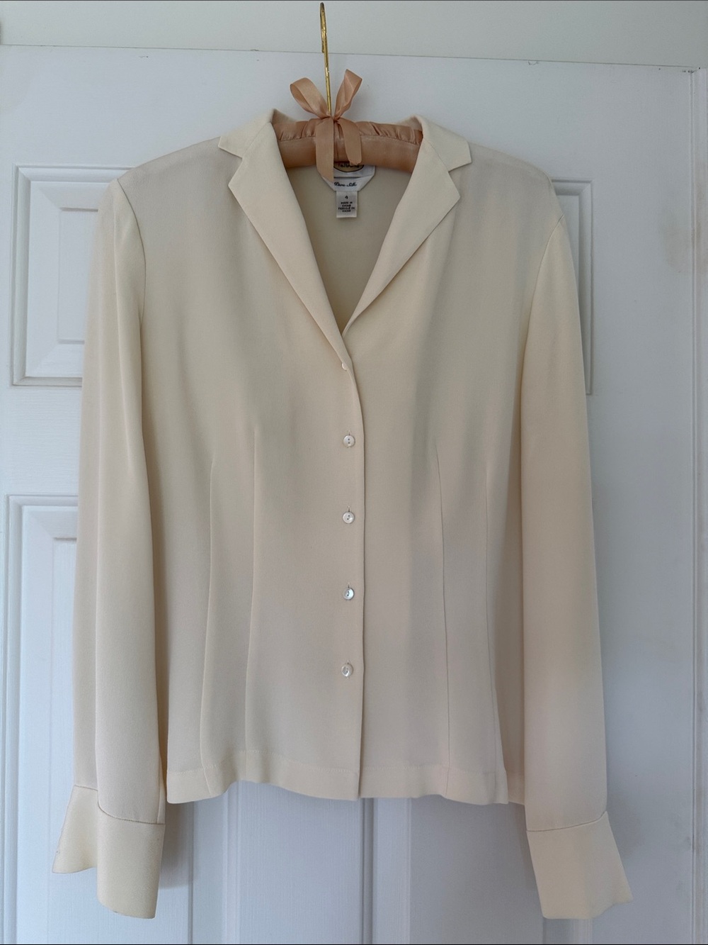 Classic Talbots Pure Silk Cream Button-Front Women's Blouse